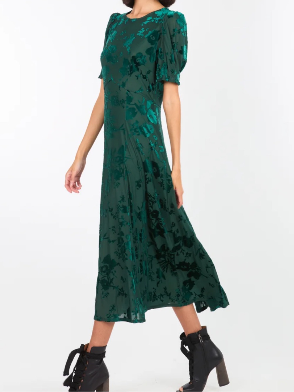 NWT Super Natural by Secret Mission Fran Dress green velvet floral burnout Large